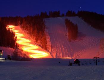time lapse of lights up a ski mountain