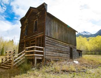 exterior shot of a building remaining in a ghost town in colorado