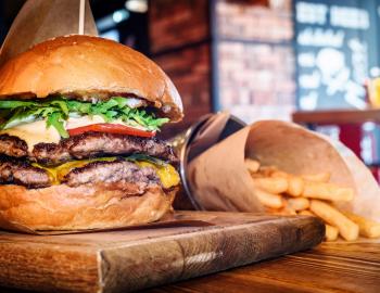 close up of burger and fries 