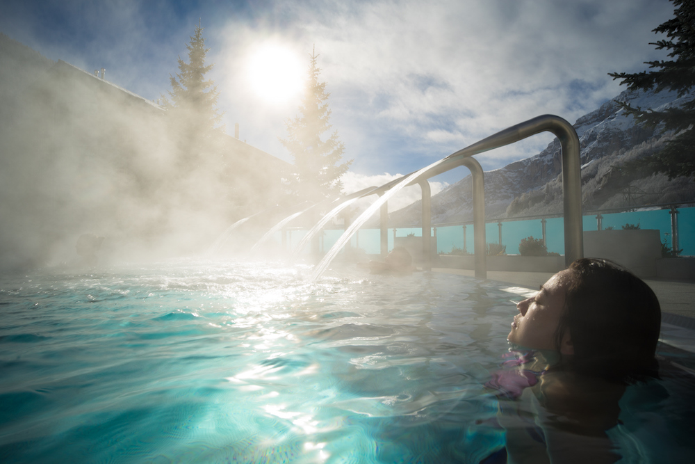 woman in a hot spring pool