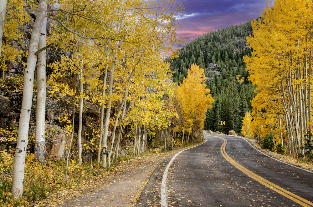 Winding road along the Independence Pass in Colorado during fall